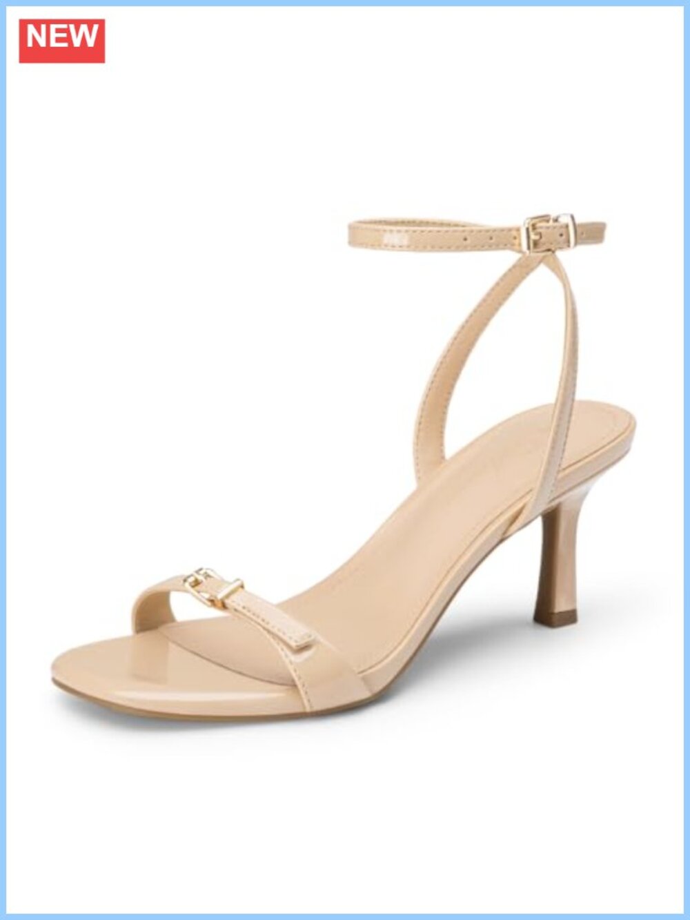 Kitten Heel Square Open Toe Ankle Strap Heeled Sandals